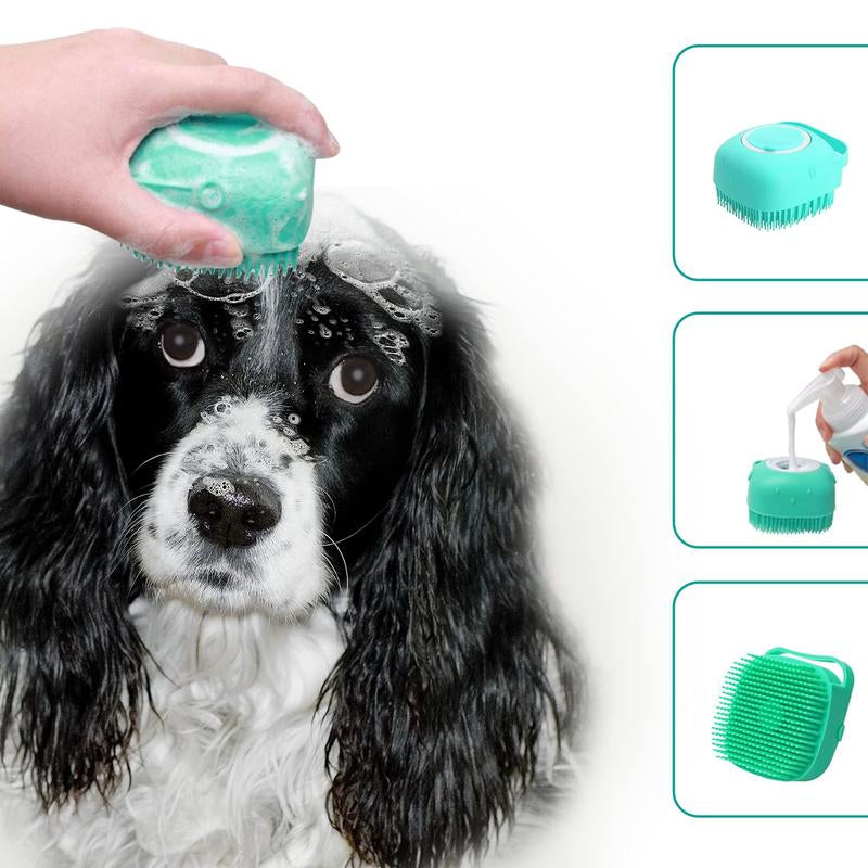 Pet Bath Brush, Silicone Massage Brush with Shampoodispenser, Ldeal Bath Accessories for Dogs & Cats Deerskin Thick Absorbent Pet Towel