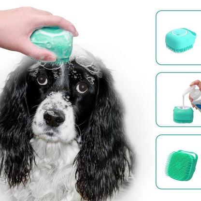 Pet Bath Brush, Silicone Massage Brush with Shampoodispenser, Ldeal Bath Accessories for Dogs & Cats Deerskin Thick Absorbent Pet Towel