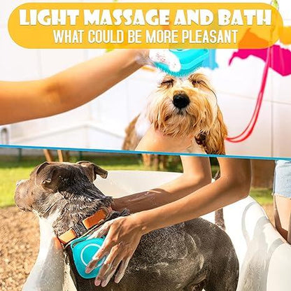 Pet Bath Brush, Silicone Massage Brush with Shampoodispenser, Ldeal Bath Accessories for Dogs & Cats Deerskin Thick Absorbent Pet Towel