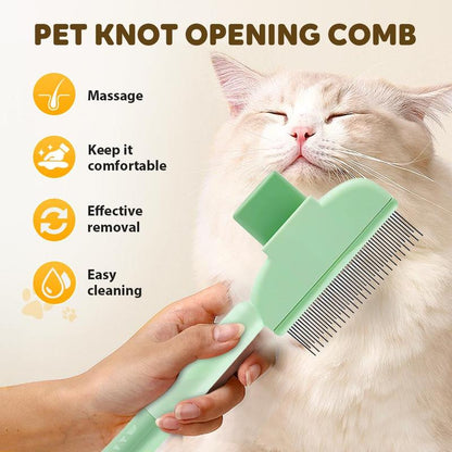 Pet Hair Removal Comb with Release Button for Cats and Dogs, De-Shedding Brush with Long & Short Stainless Steel Teeth for Efficient Hair Removal