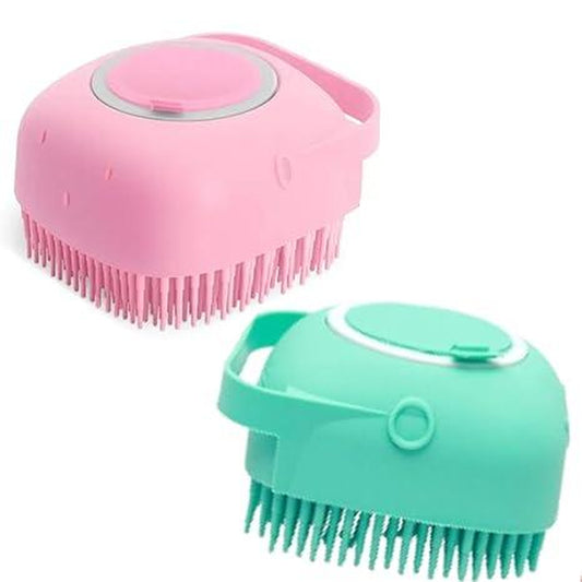 Pet Bath Brush, Silicone Massage Brush with Shampoodispenser, Ldeal Bath Accessories for Dogs & Cats Deerskin Thick Absorbent Pet Towel